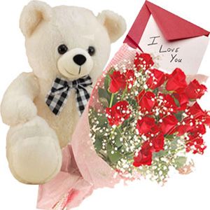 urso teddy com rosas